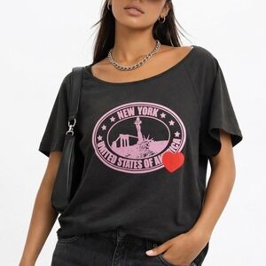 Golden‎ Hour New York Graphic Tee Black Pink Logo Women's XL Cotton